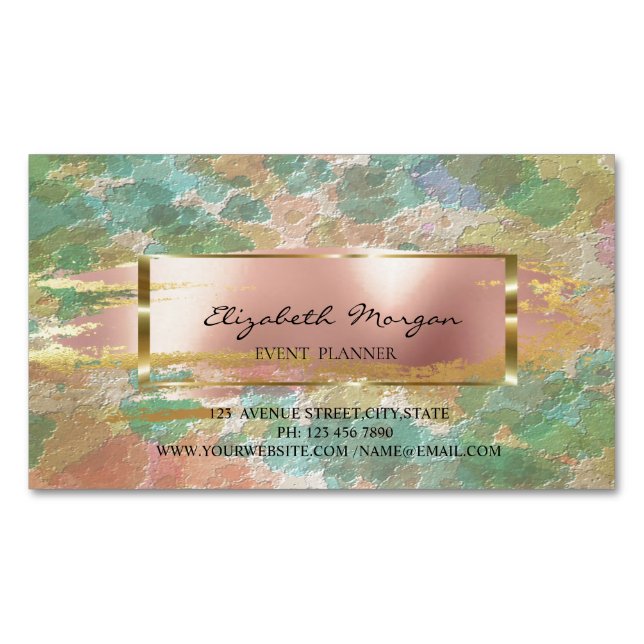 Watercolor Splashes, Brush Stroke, Gold Frame Business Card Magnet (Front)
