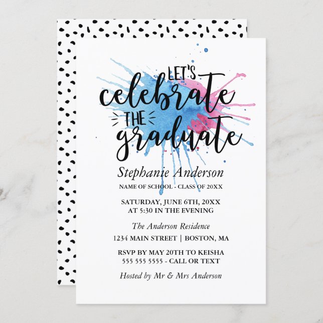 Watercolor Splashes | Celebrate the Graduate Invitation (Front/Back)
