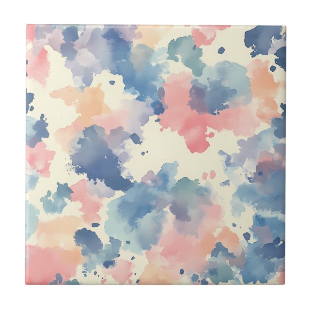 Watercolor Splashes Pink Blue  Ceramic Tile (Front)