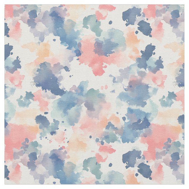 Watercolor Splashes Pink Blue  Fabric (Close Up)