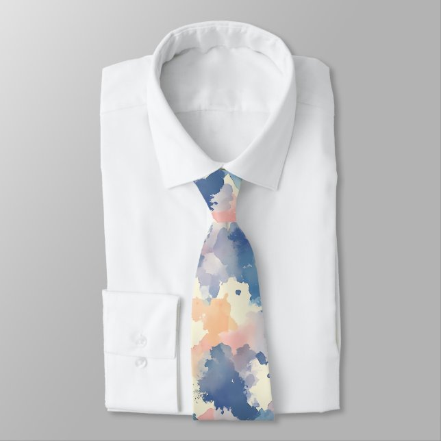 Watercolor Splashes Pink Blue  Neck Tie (Tied)