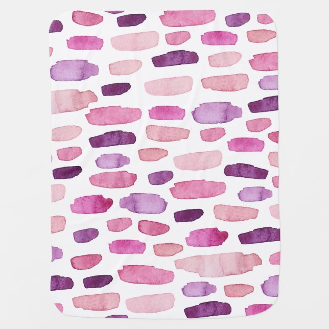 Watercolor Splashes: Pink, Purple Pattern. Baby Blanket (Front)