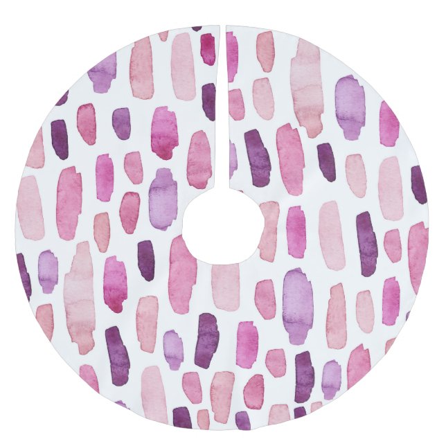 Watercolor Splashes: Pink, Purple Pattern. Brushed Polyester Tree Skirt (Front)