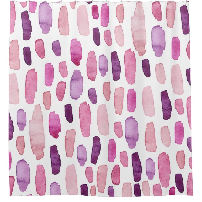 Watercolor Splashes: Pink, Purple Pattern. Shower Curtain (Front)