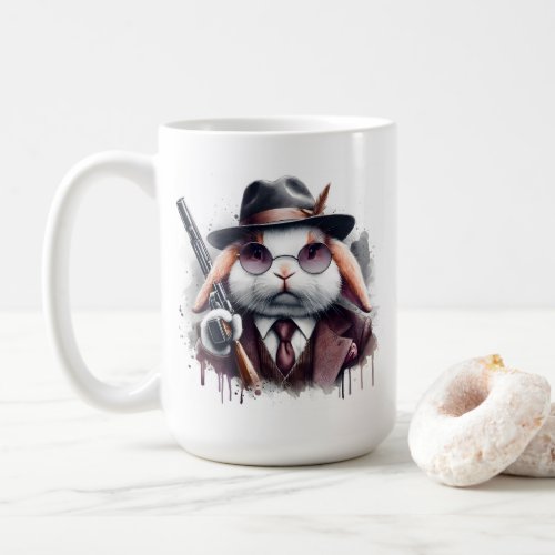 Watercolor Splatter Art Gangster Rabbit Suit Tie Coffee Mug