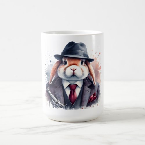 Watercolor Splatter Art Gangster Rabbit Suit Tie Coffee Mug