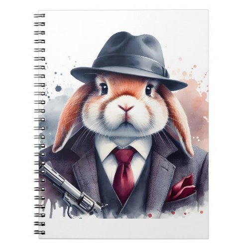 Watercolor Splatter Art Gangster Rabbit Suit Tie Notebook