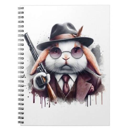 Watercolor Splatter Art Gangster Rabbit Suit Tie Notebook