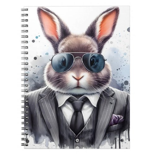 Watercolor Splatter Art Gangster Rabbit Suit Tie Notebook