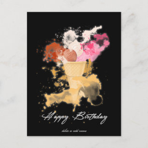Watercolor Splatter Birthday Ice-cream Postcard