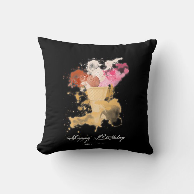Watercolor Splatter Birthday Ice-cream Throw Pillow (Front)