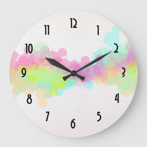Watercolor Splatter Colorful Abstract Design Large Clock