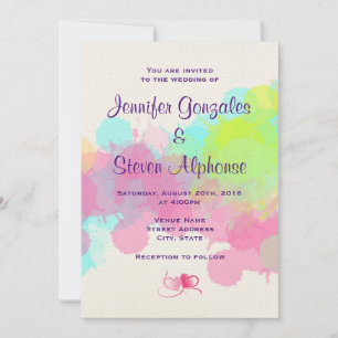 Watercolor Splatter Colorful Abstract Wedding Invitation