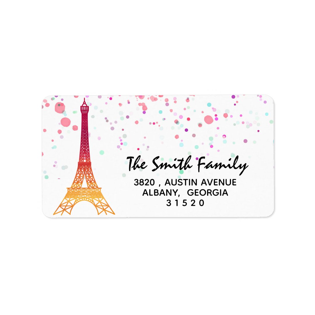 Watercolor Splatter Eiffel Tower Return Address Label Zazzle