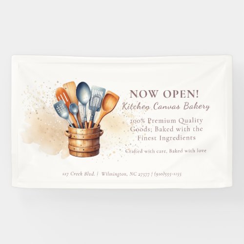 Watercolor Splatter Kitchen Utensils Banner