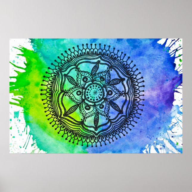 Watercolor Splatter Mandala Poster. Poster (Front)