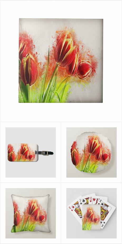 Watercolor Splatter Red Yellow Tulips Floral 