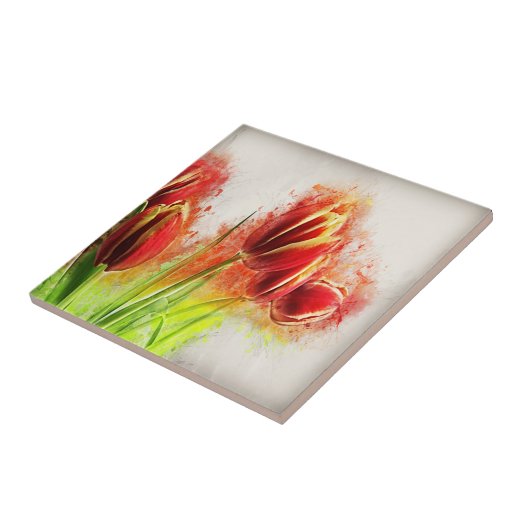 Watercolor Splatter Red Yellow Tulips Floral 