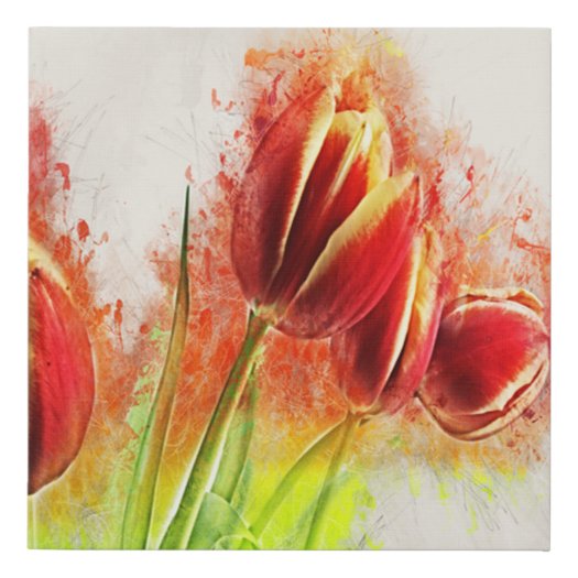 Watercolor Splatter Red Yellow Tulips Floral 