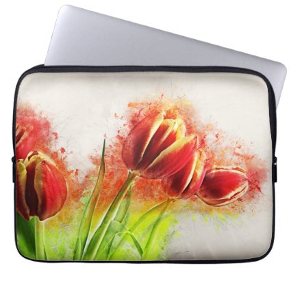 Watercolor Splatter Red Yellow Tulips Floral 