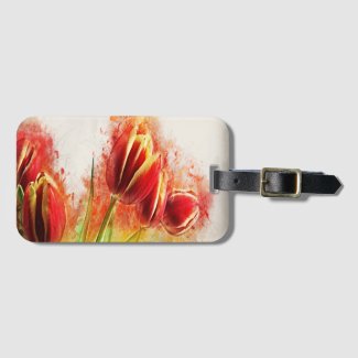 Watercolor Splatter Red Yellow Tulips Floral  Luggage Tag