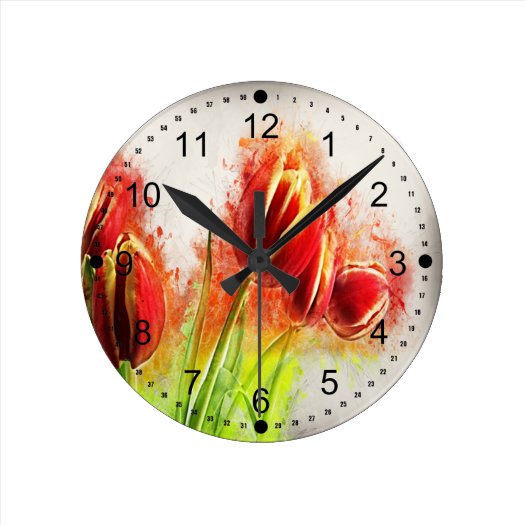 Watercolor Splatter Red Yellow Tulips Floral 