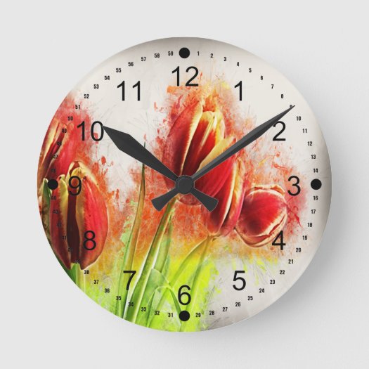 Watercolor Splatter Red Yellow Tulips Floral 