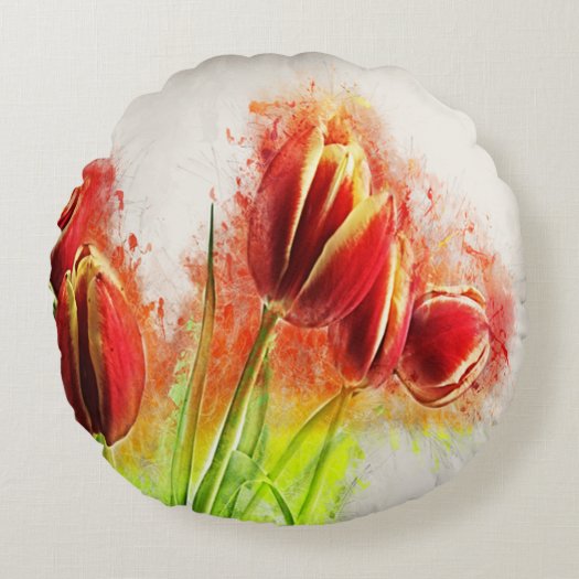 Watercolor Splatter Red Yellow Tulips Floral 