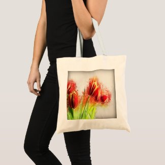 Watercolor Splatter Red Yellow Tulips Floral Tote Bag