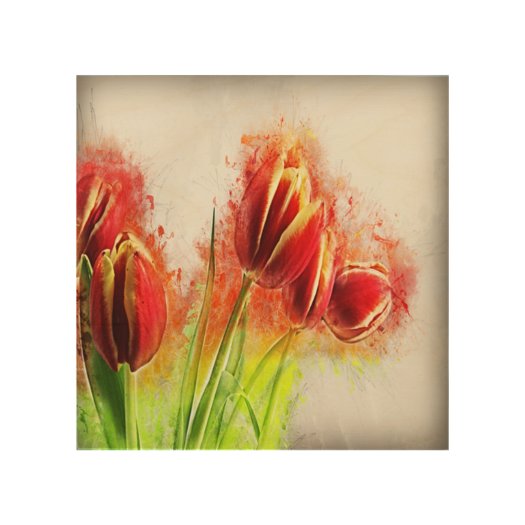 Watercolor Splatter Red Yellow Tulips Floral 