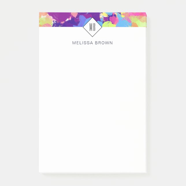 Watercolor Splatters Colorful Abstract Purple Post-it Notes (Front)