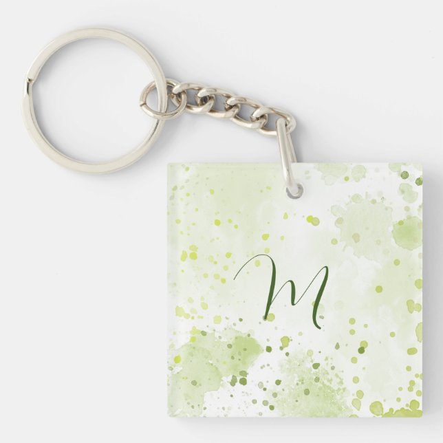 Watercolor Splatters Green and Sage Keychain (Front)