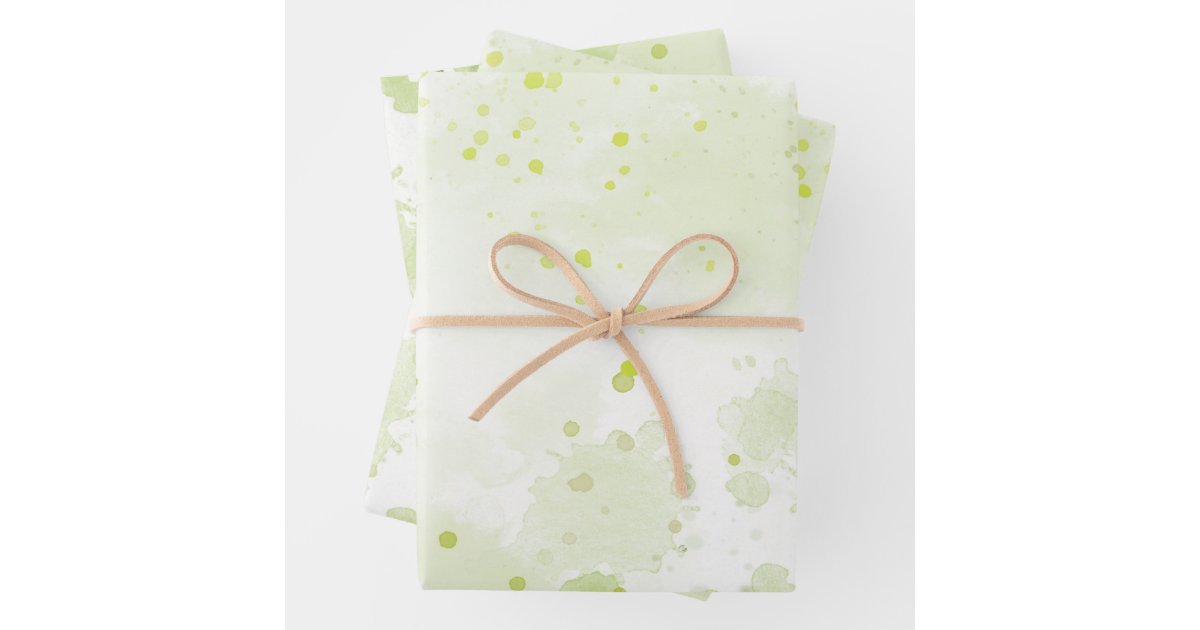 Watercolor Splatters Green and Sage Wrapping Paper Sheets | Zazzle