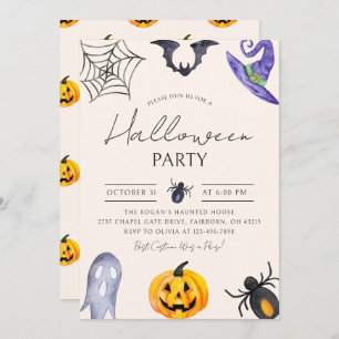 Watercolor Spooky Fun Halloween Party Invitation