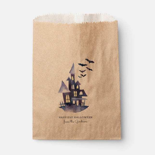 Watercolor Spooky House Favor Bag (Front)