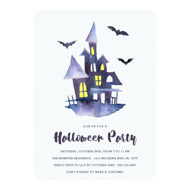 Watercolor Spooky House Halloween Party Invitation