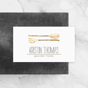 Watercolor Spoon and Fork Catering Business Card