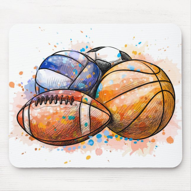 Watercolor Sport Balls Mouse Pad (Front)