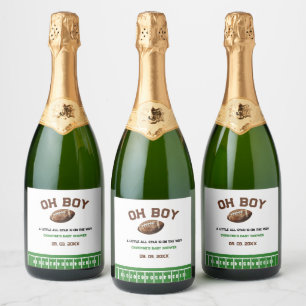 Watercolor Sport Football Baby Shower Sparkling Wine Label