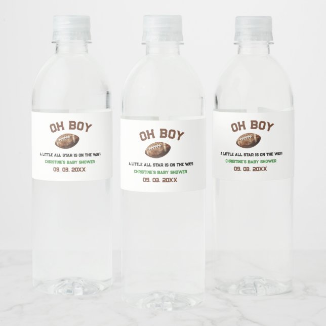 Watercolor Sport Football Baby Shower  Water Bottle Label (Bottles)