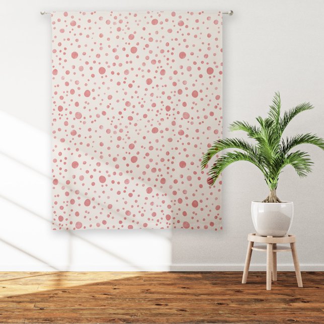 Watercolor Spots and Dots Red Cream Sheer Curtains (Red watercolor spots and dots pattern modern sheer or blackout curtains)