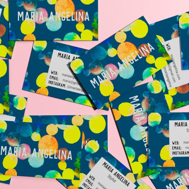 Watercolor Spots and Dots Yellow Blue Bubbles Business Card (Creator Uploaded)