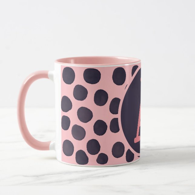 Watercolor Spots pink on pink with Monogram Mug (Left)
