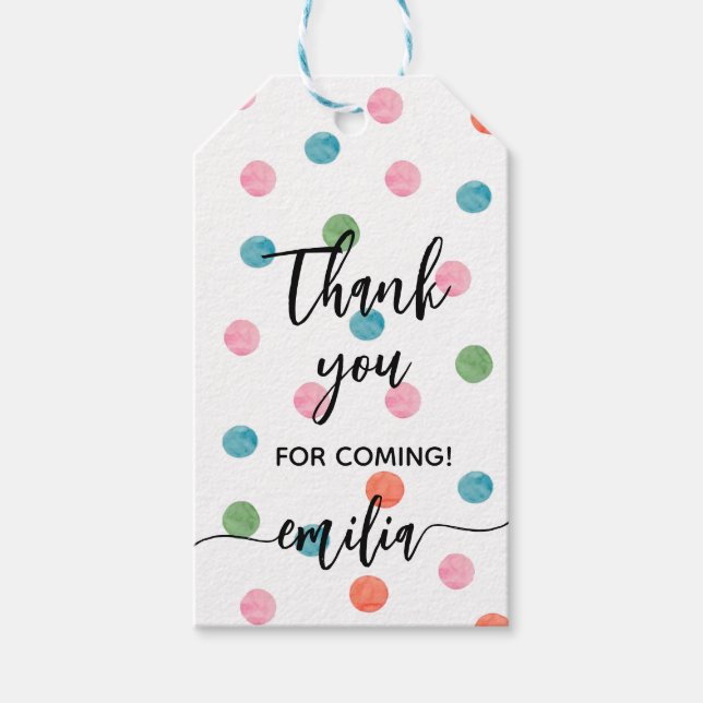 Watercolor Spots Thank You For Coming Party Gift Tags (Front)