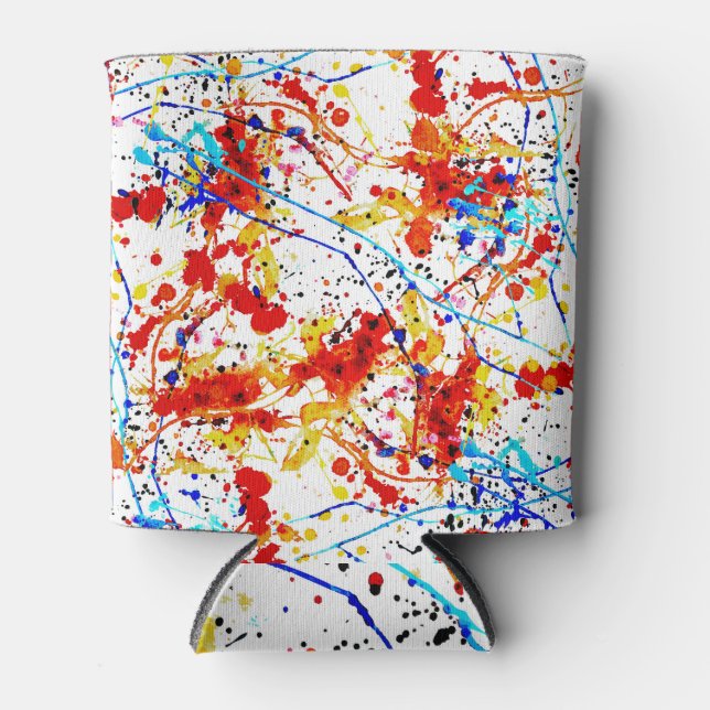Watercolor Spots White Background Pattern Can Cooler (Front)