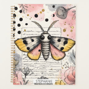 Watercolor Spotted Tiger Moth Pink Gold Boho Art 2 Planner