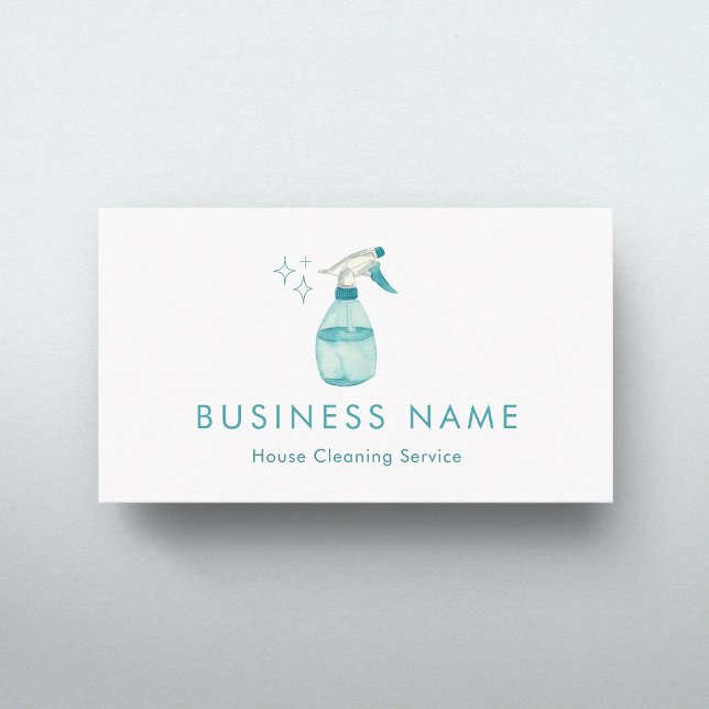 Watercolor Spray Bottle Sparkling House Cleaning Business Card (Creator Uploaded)