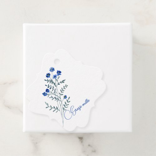 Watercolor Spray of Blue Flowers   Grazie Mille  Favor Tags