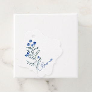 Watercolor Spray of Blue Flowers Grazie Mille Favor Tags