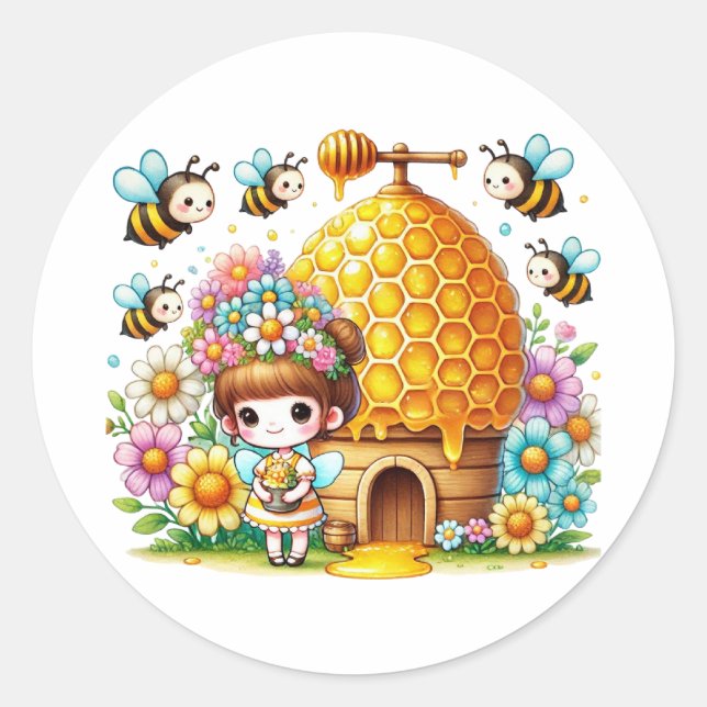 Watercolor Spring Baby Fairy Classic Round Sticker (Front)